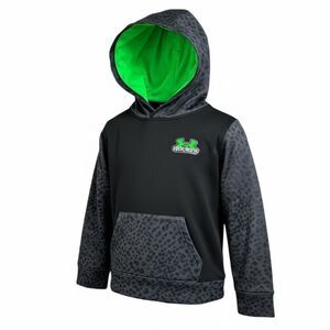 EUC Under Armour Boys Black Gray Athletic Pullover Hoodie Green Accent - Size 6